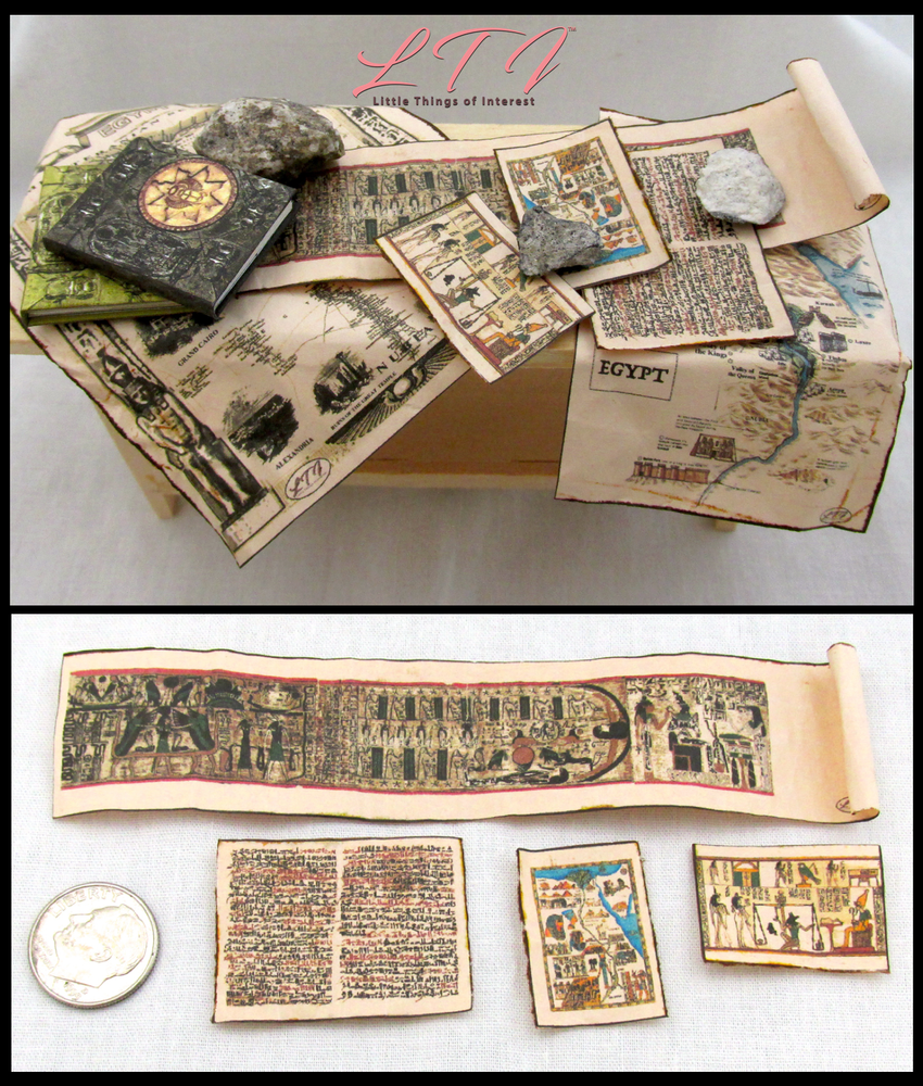ANCIENT EGYPTIAN ARTIFACTS 1:12 Scale Miniature Readable Book Papyrus Scroll