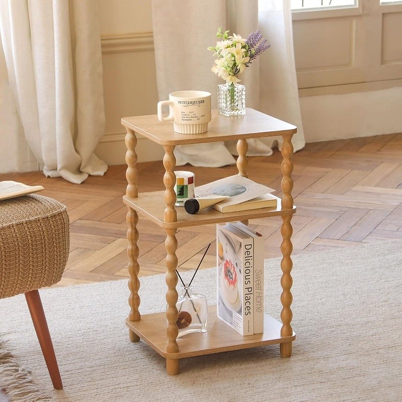 Vintage Side Table 3-Tier Storage Nightstand Compact Design Easy Assembly New