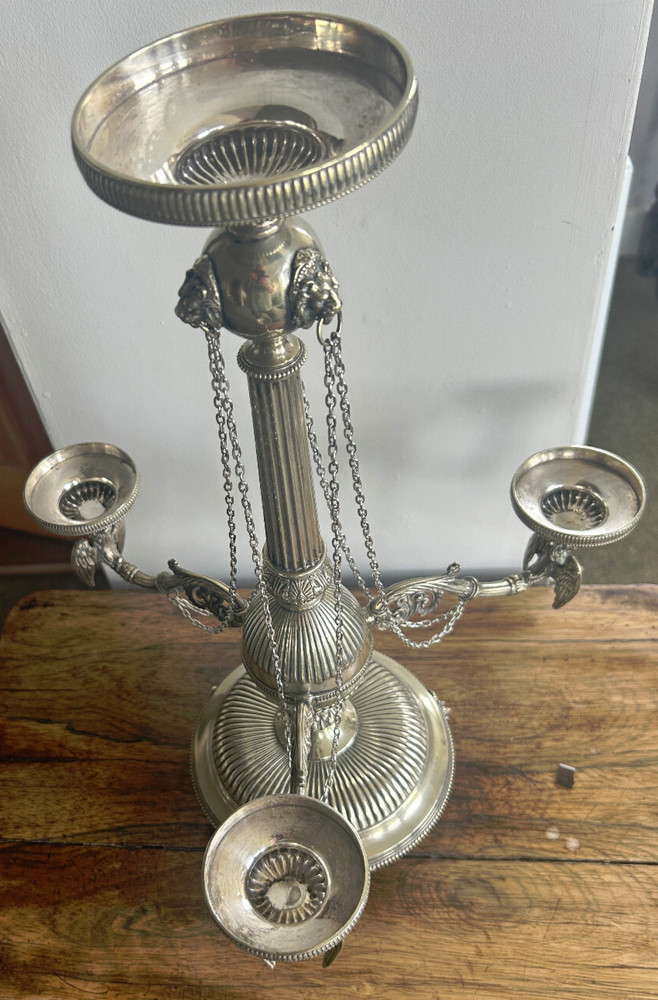 Antique Victorian Silver Plate Candelabra With Chains