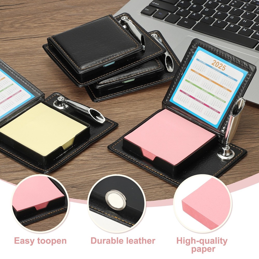 1pcs Leather Sticky Notes Holder, Post Notes Holder with Pen Holder,Pink