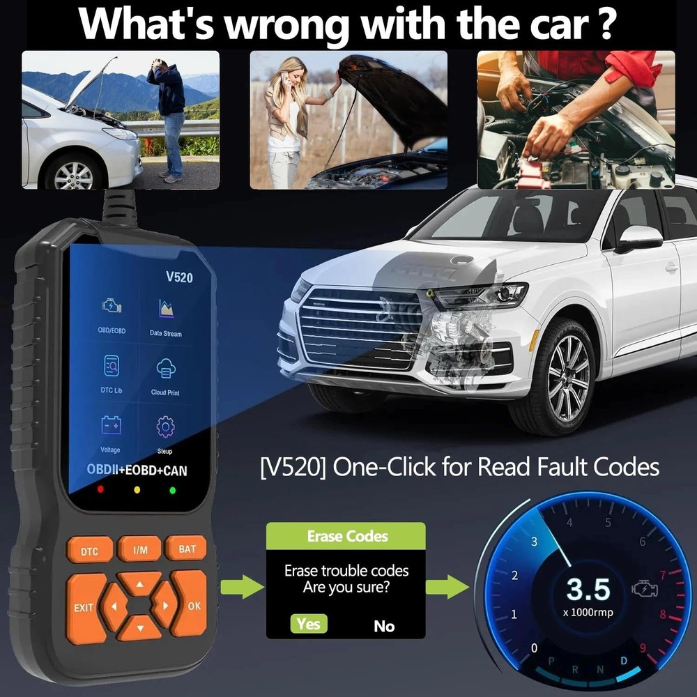 OBD2 Scanner Car Diagnostic Tool Dual UI Mode Read Clear Engine Light 35K+ Codes