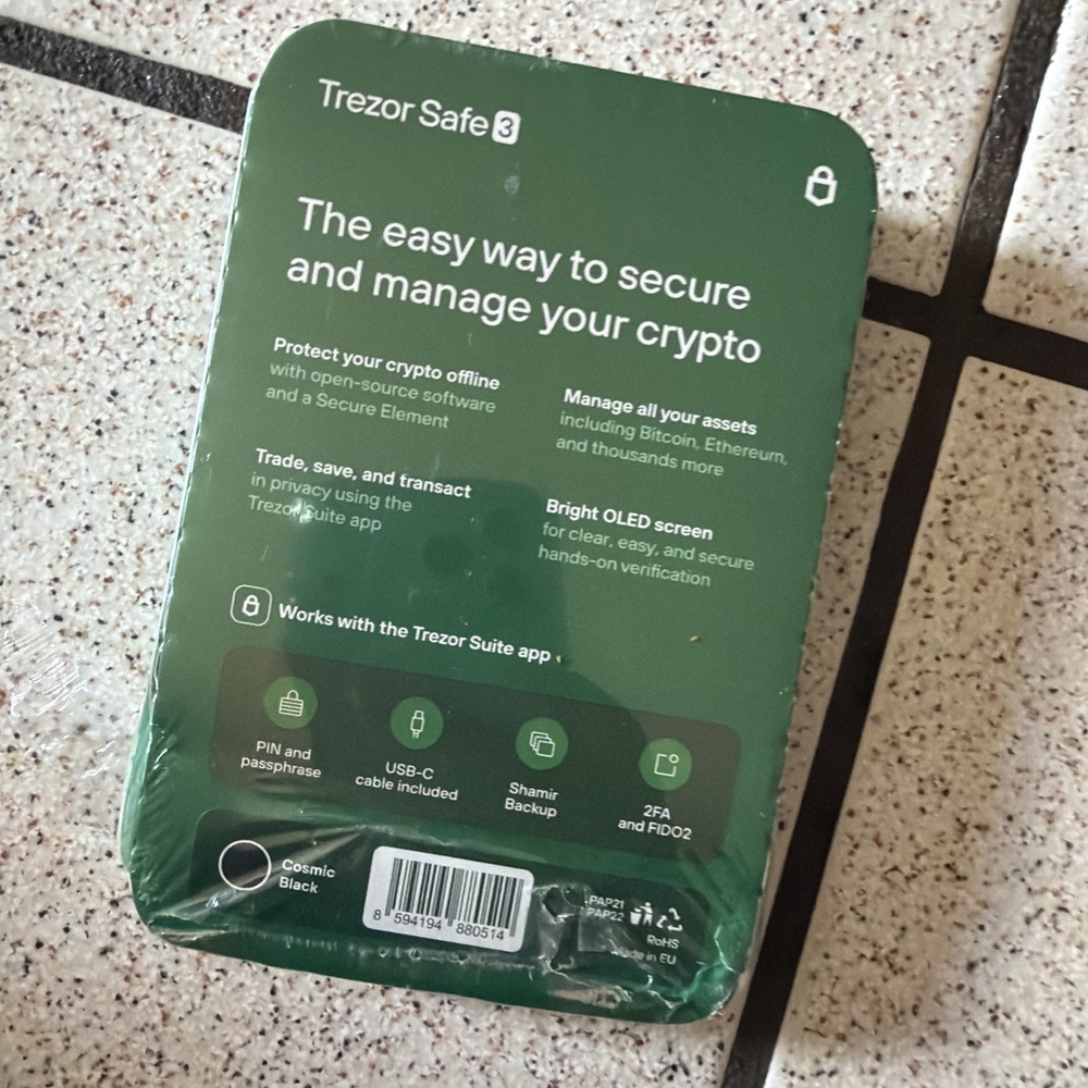 TREZOR SAFE 3 Passphrase & Secure Element Crypto Hardware Wallet Cosmetic Black