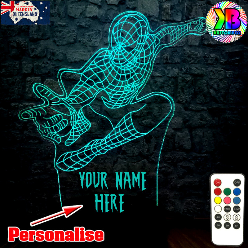 SPIDERMAN AVENGERS WEB PERSONALISED NAME USB LED NIGHT LIGHT 7 COLOUR REMOTE