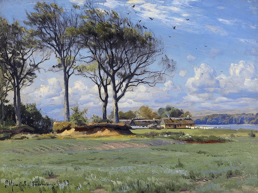 spring village meadow by P. Monsted Tile Mural Kitchen Backsplash Marble Ceramic