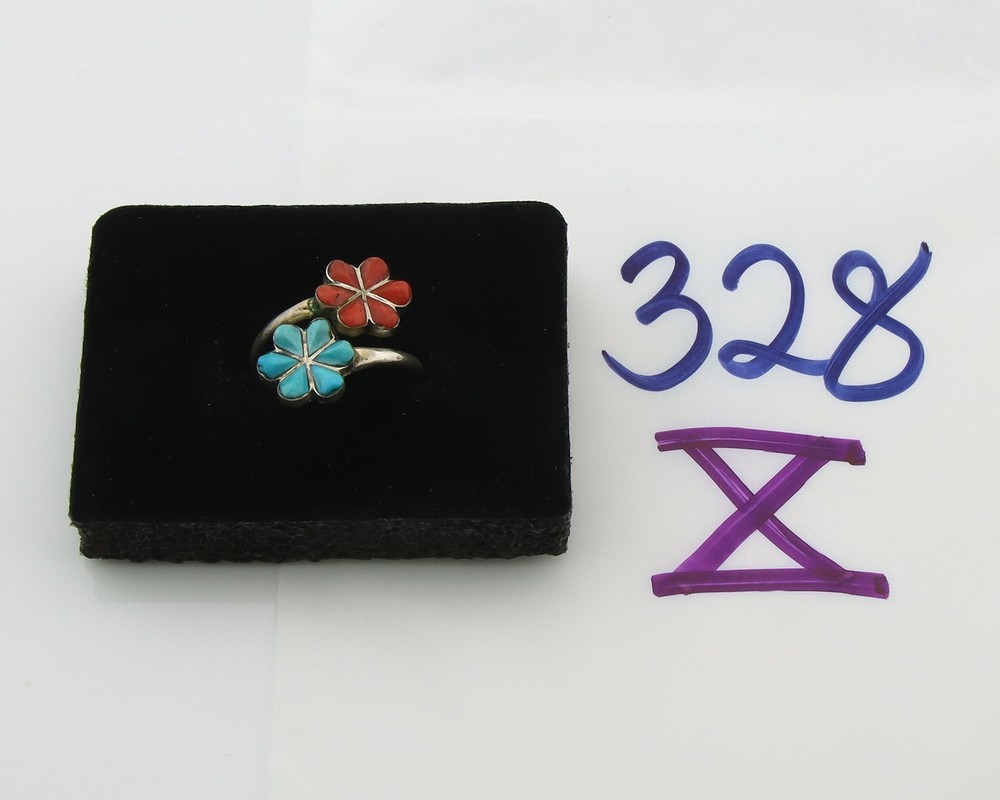 Zuni Adjustable Ring Sterling Silver Natural Gemstone Native Artist Size 6.0