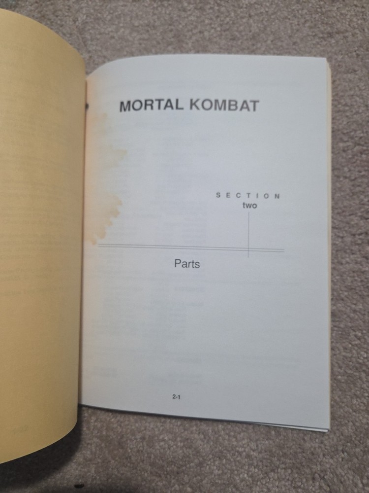 1992 Midway Mortal Kombat Arcade Game Operations Manual