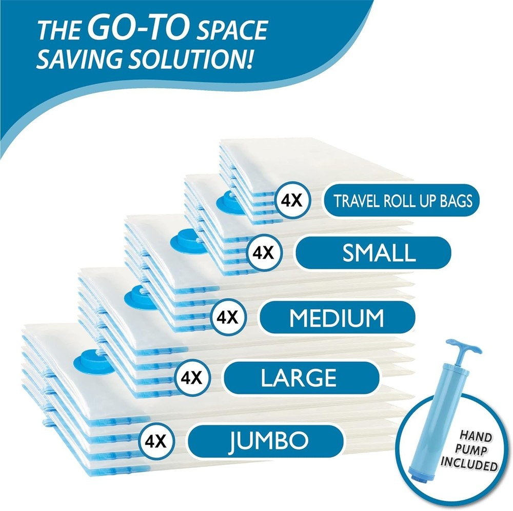 Effortless Space-Saving: 20 Pack Vacuum Storage Bags with Various Sizes & Pump