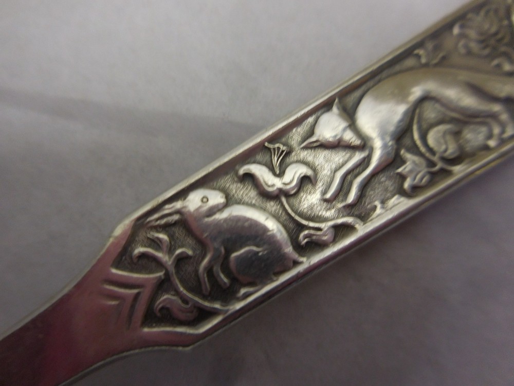 DAVID ANDERSEN NORWAY 830S STANDARD SILVER SPOON 5 7/8" WITH BEAR, FOX, & RABBIT