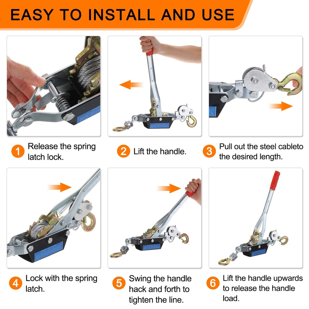 Come Along Winch,2 Ton Winch,Hand Cable Puller with 2 Hooks