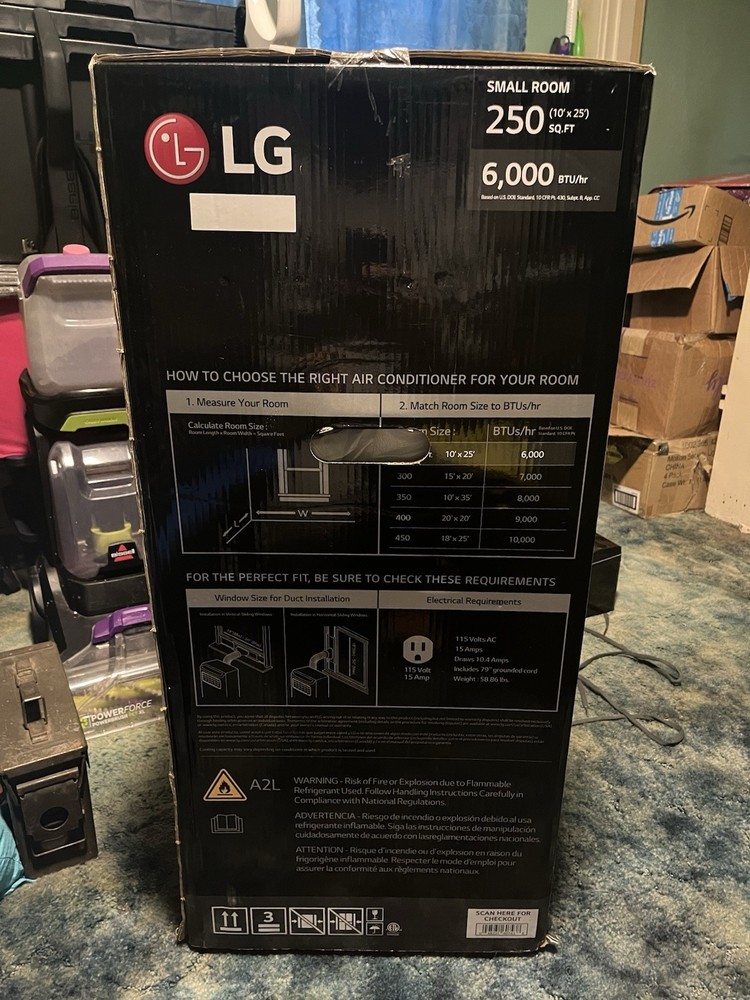 LG 6,000 BTU (SACC) / 8,765 BTU (ASHRAE) Portable Air Conditioner, LP0624WFR NEW