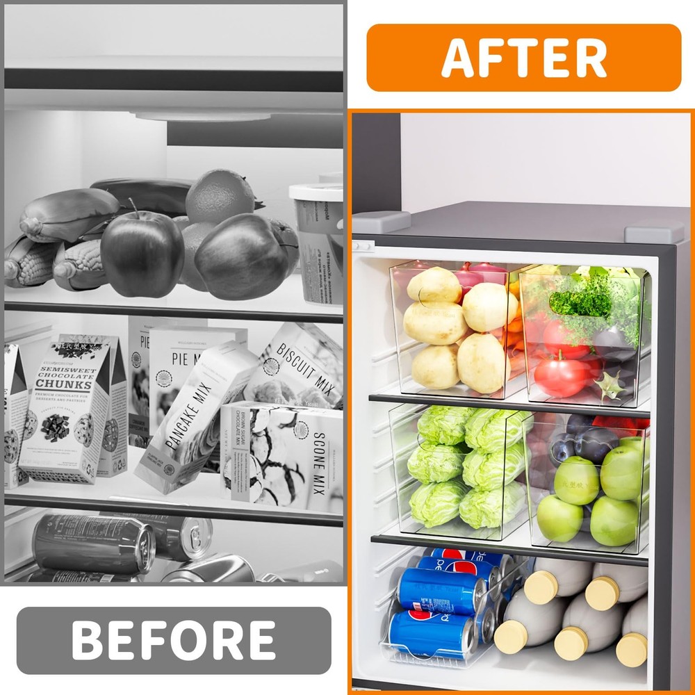 6 Pack Plastic Clear Bins for Organizing- With Handle -11″ Large Large,