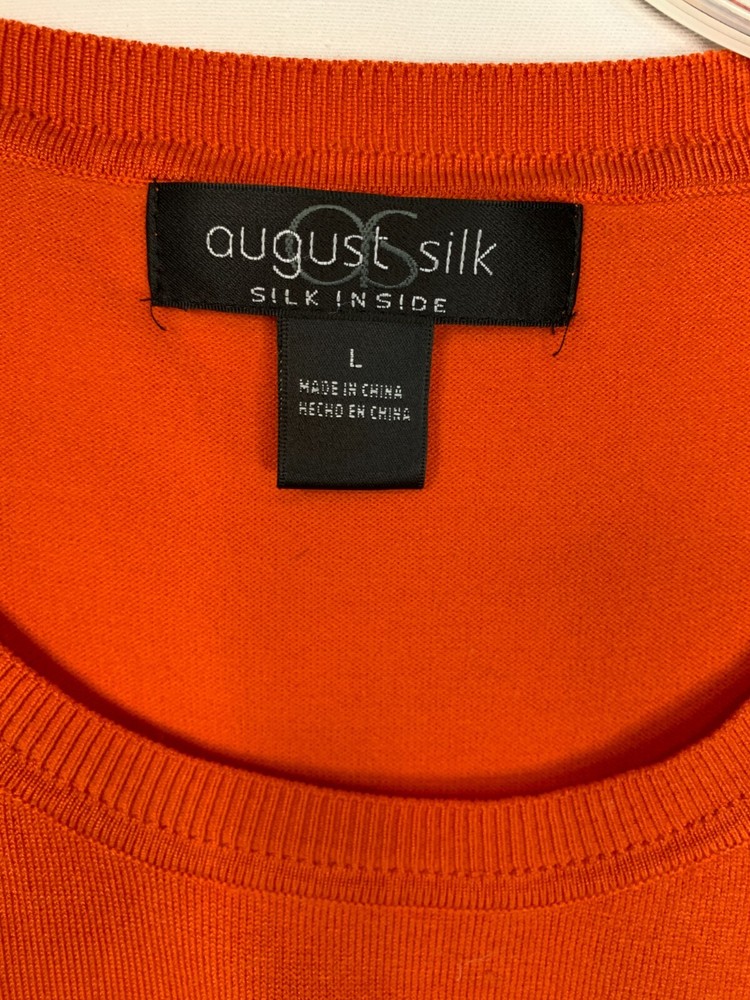 August Silk Sweater Vest Size L Sleeveless Stretch Crew Neck Pullover Orange