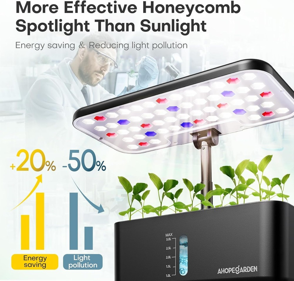 Compact Hydroponic Growing Kit: 10 Pods with Adjustable Light & Water Window