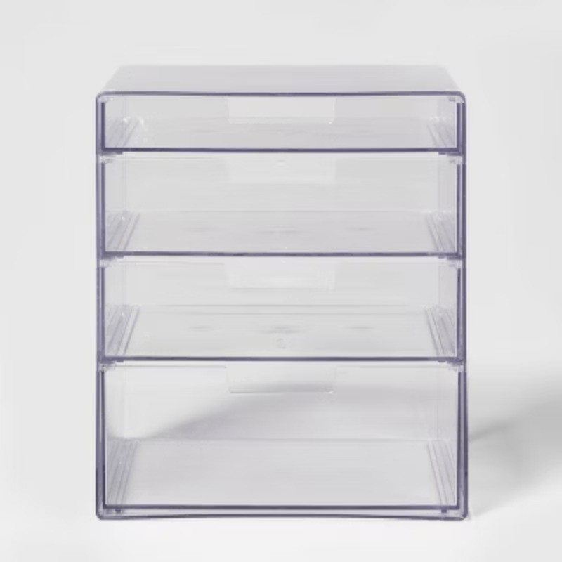 4 Drawer Stackable Countertop Organizer Clear: PET, 8.02" Height