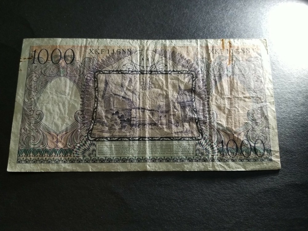Indonesia~ P-62*~ 1000 Rupiah~1958~ Replacement Prefix X