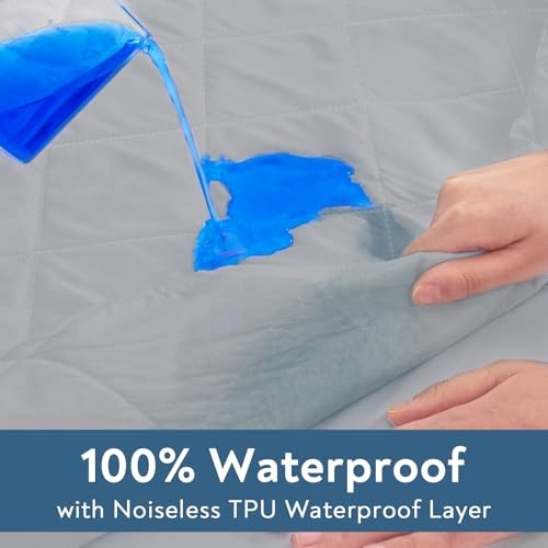 Mattress Pad Waterproof Quilted, Fitted Mattress Protector Split King Gray