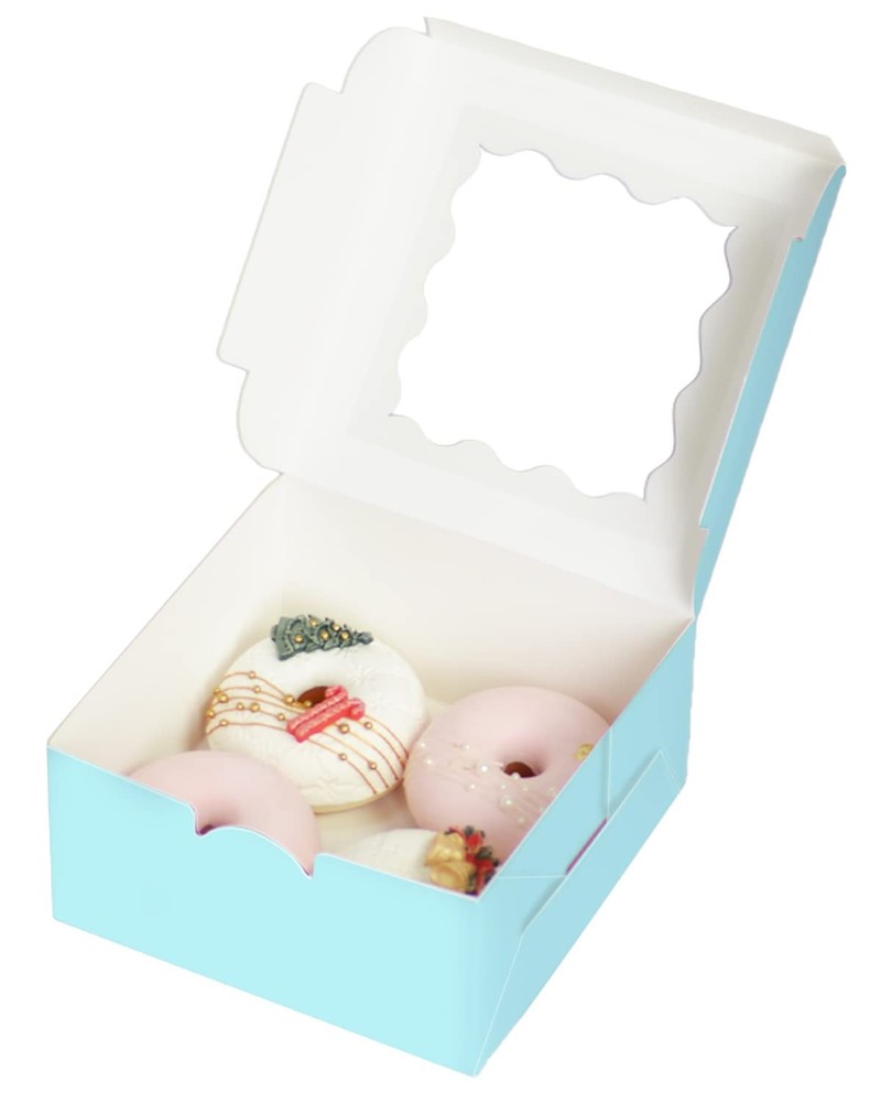 60 PCS Light Blue Cookie Boxes 6x6x3 Inch Easy Assemble Macaroon Bakery Box