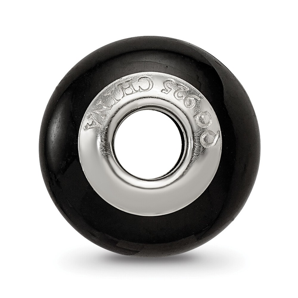 Silver Reflections Black Glass Bead QRS3218