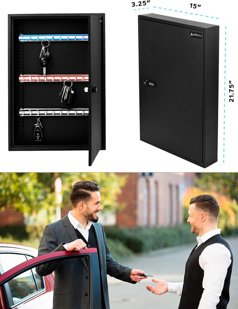 Durable Wall-Mounted Key Storage Cabinet with Combination Lock & Organizer