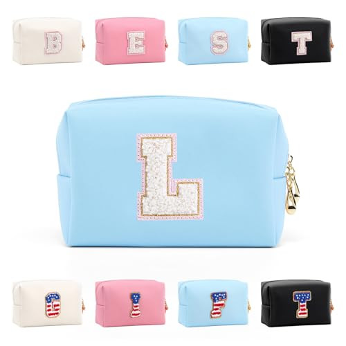 Personalized Initialetter Makeup Bag Organizer,Waterproof L blue-white letter