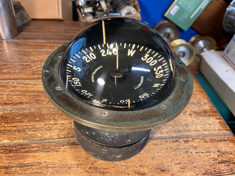 Vintage Danforth Constellation Dash Mount Compass 5" Card Red LED Light