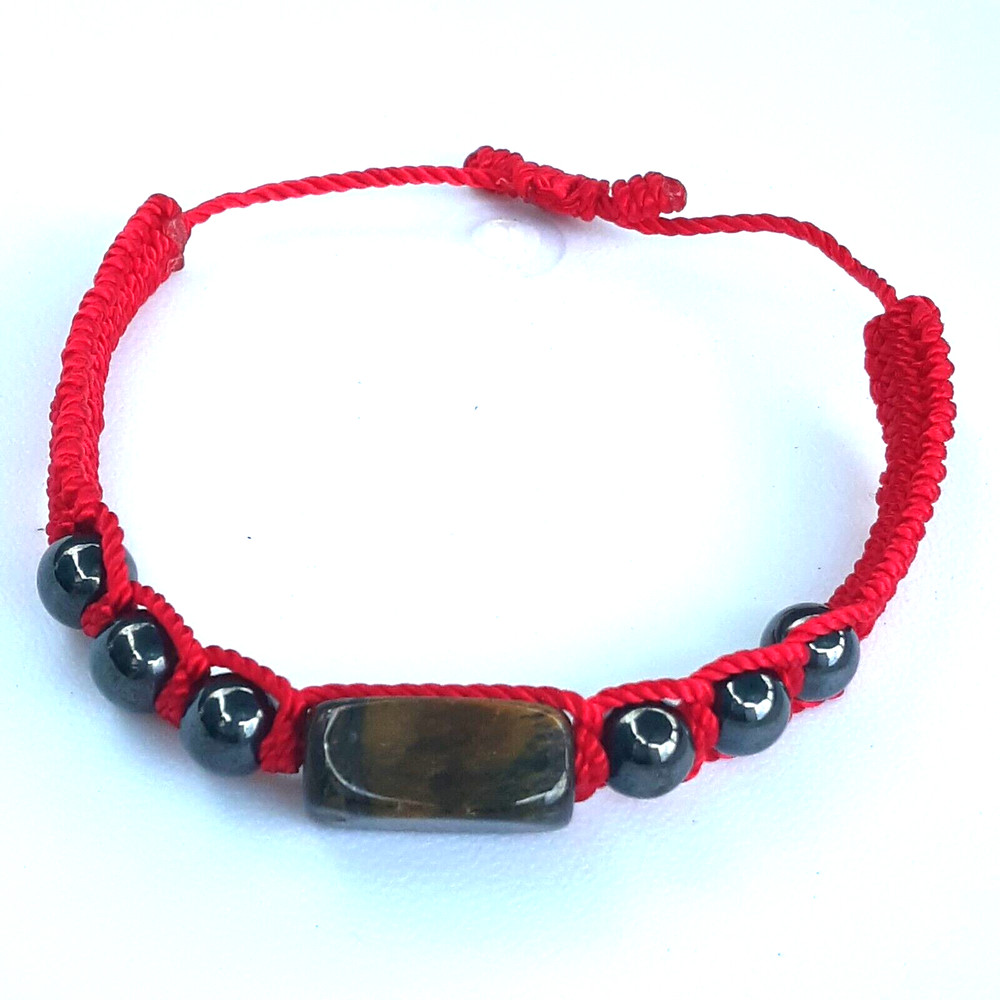 Protection Bracelets Tiger's Eye with Hematite on red string