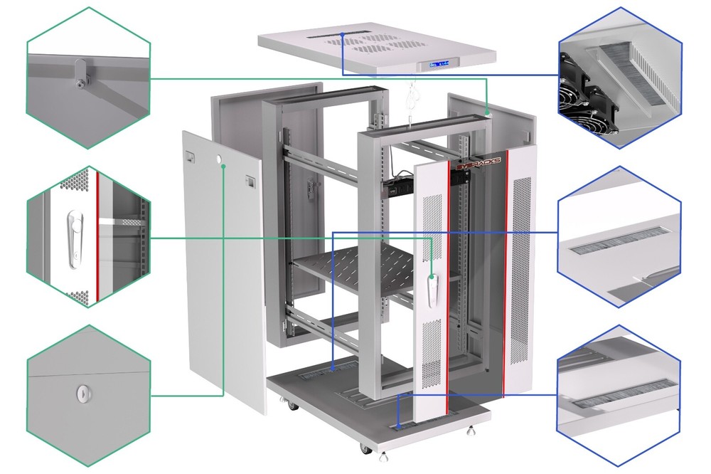 Sysracks 18U 35'' Deep IT Network Data Gray Server Rack Cabinet