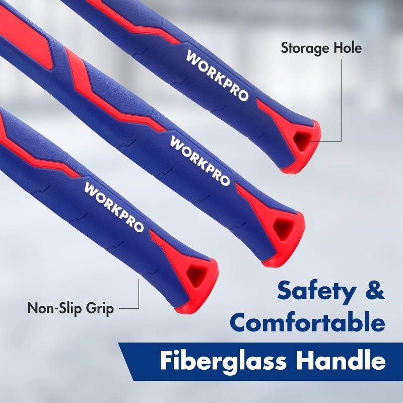 WORKPRO 5pc Hammer Set 16oz Claw 3lb Sledge 32oz Rubber