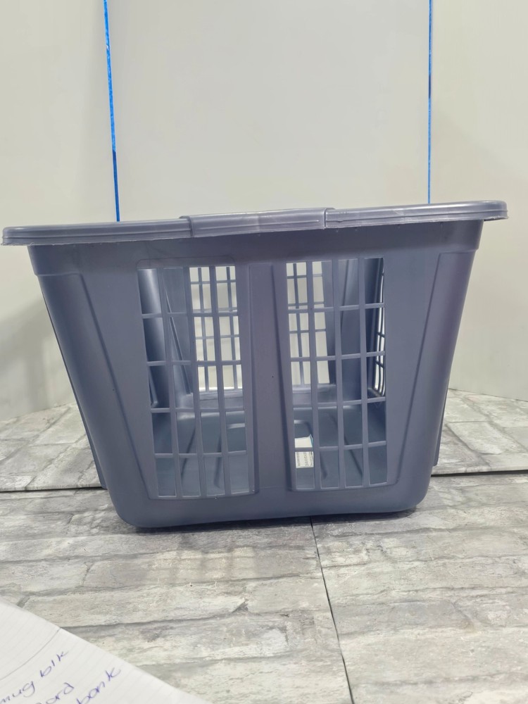 Vintage Rubbermaid 2965 90s Y2K Slate Blue Laundry Basket Rectangular 22"