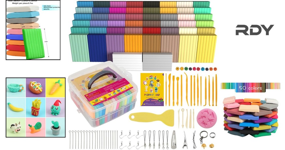 Deluxe 50-Color Modeling Clay Starter Set with Sculpting Tools - Safe & Creative