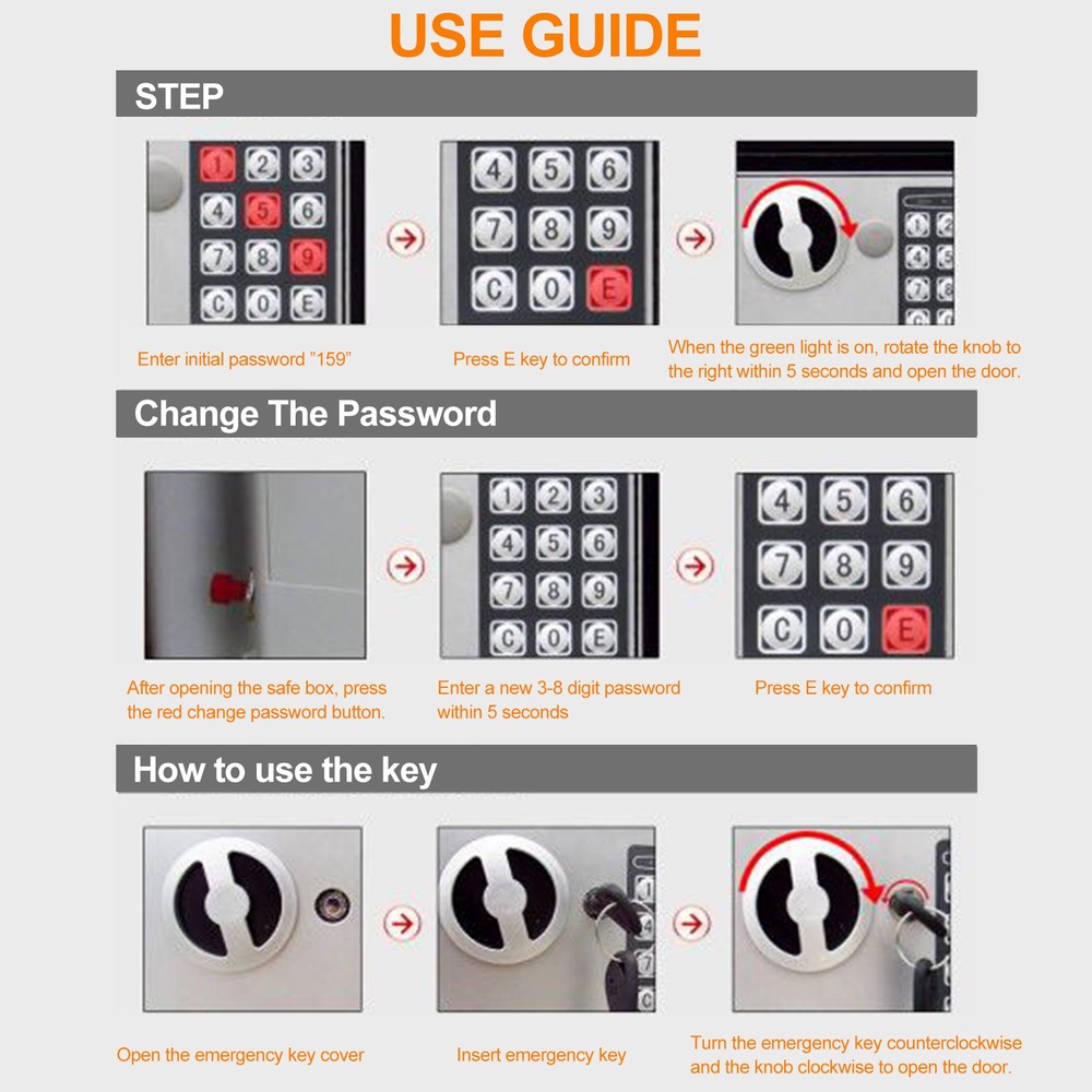 Small Safe Box Security Safe Box with Combination Lock Alarm System White