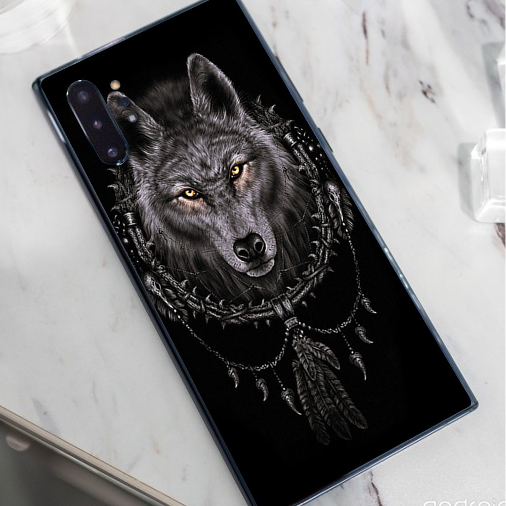 Skins Decal Wrap for Samsung Note 10 Plus Wolf dreamcatcher back white