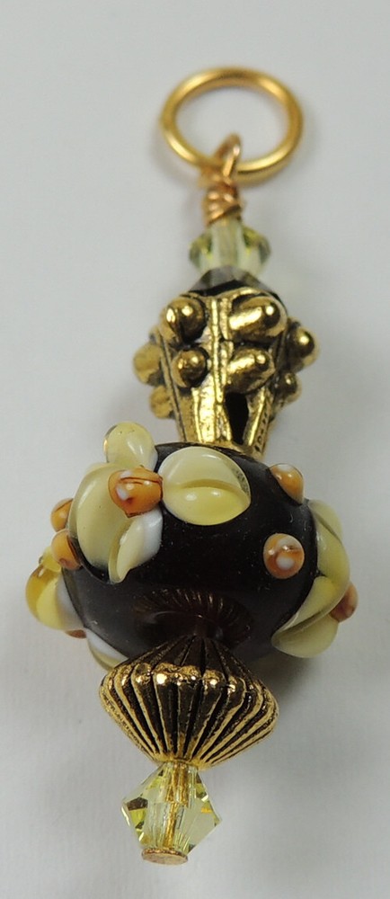 Crystal & Floral Lampwork Handcrafted Pendant