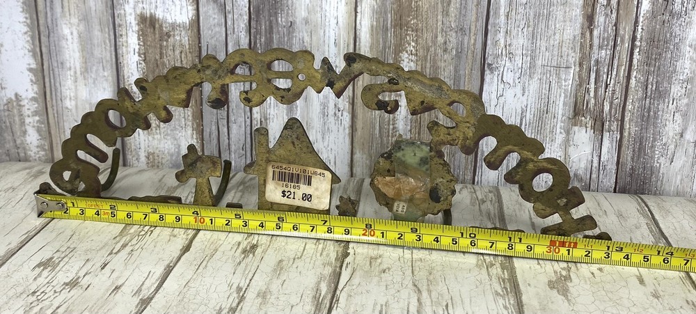 Small Brass House and Tree Key Ring Holder Kitchen Wall Hooks Decor