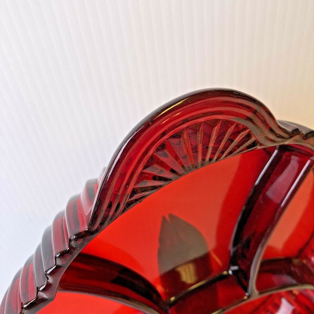 Ruby Red three Section Dish wh Scalloping on Side B5-30
