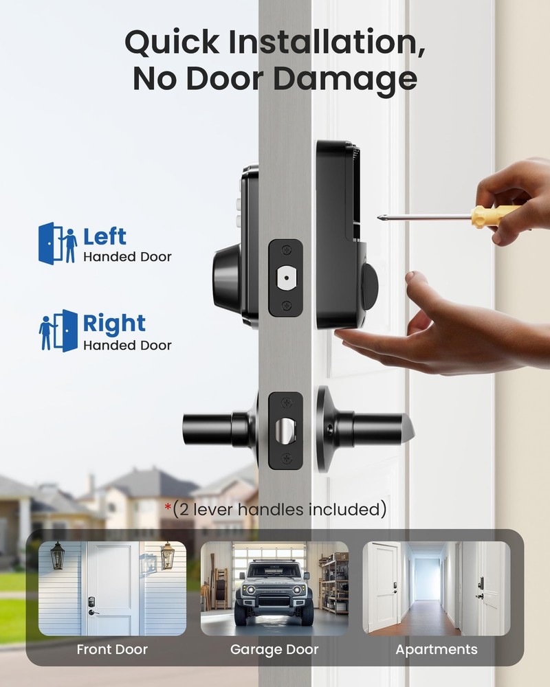 Keyless Entry Door Lock with 2 Lever Handles - Electronic Keypad Deadbolt, Ea...