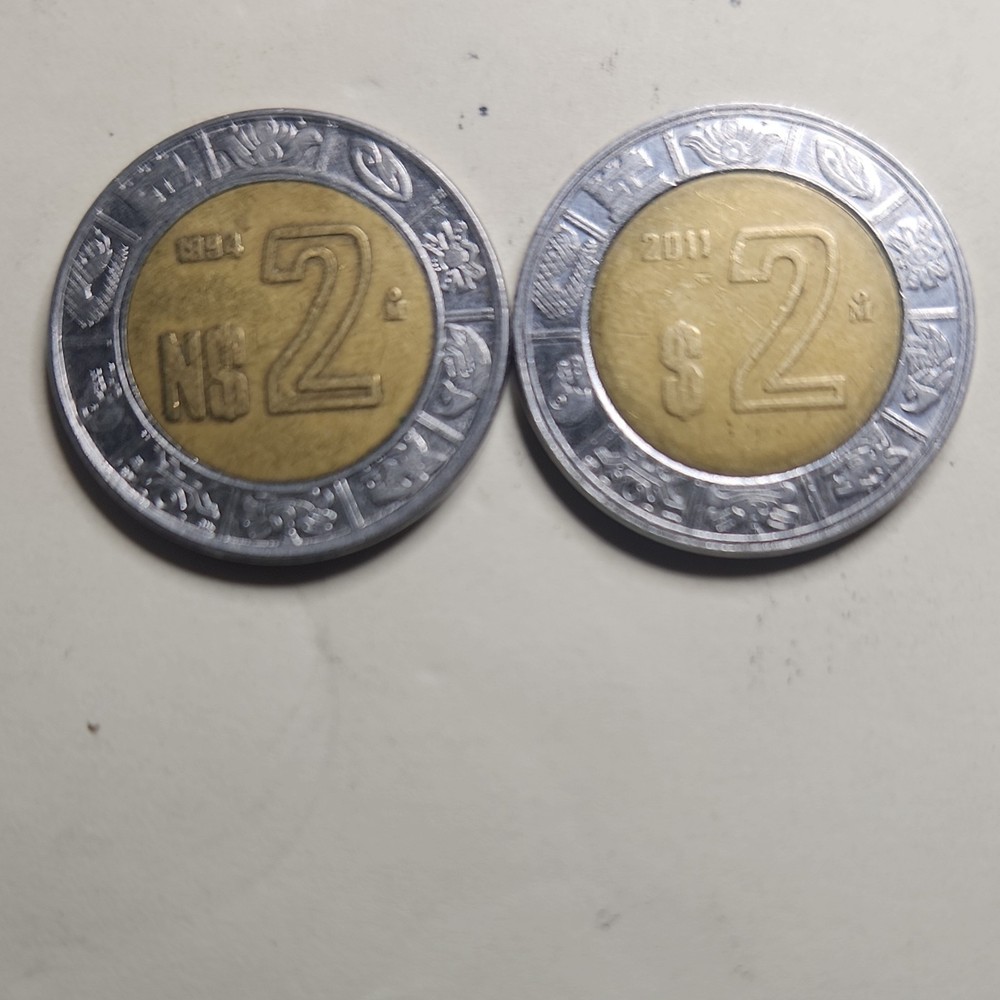 1994 Mexico N$2coi MULTI-ERROR,MAD,Grease. Strike, Die Chips+2011 $2 Type Set