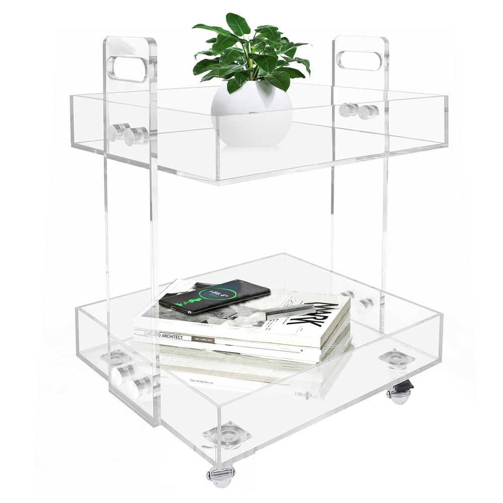Clear Acrylic Double-Layer Side Table for Storage and Serving