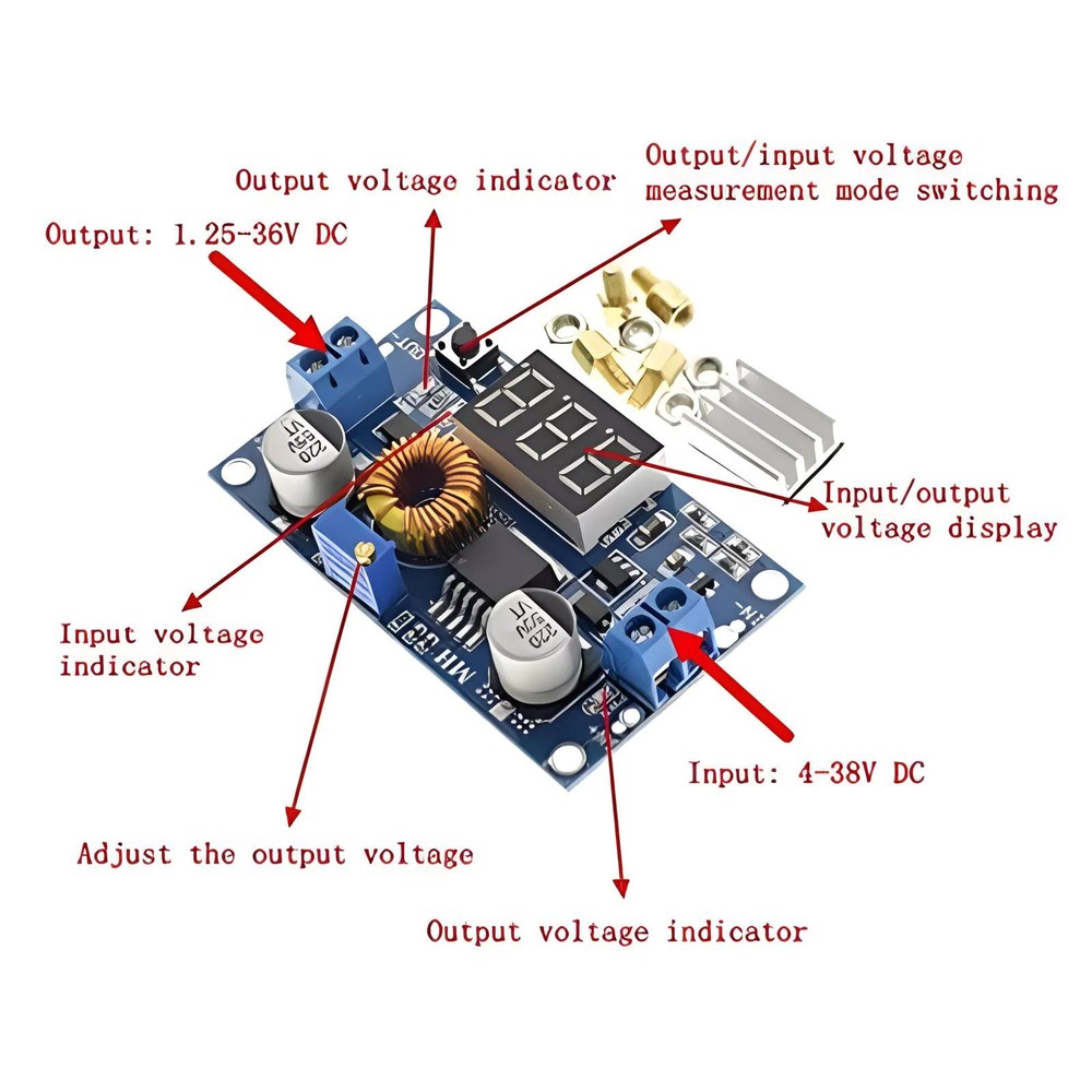 Reliable Protection Voltmeter Heatsink Standoffs DC-DC Step Down 5A Adjustable