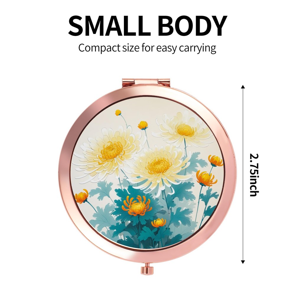 Dynippy Compact Mirror Rose Gold 2.8"L x 2.8"W, Lovely Chrysanthemum Pattern