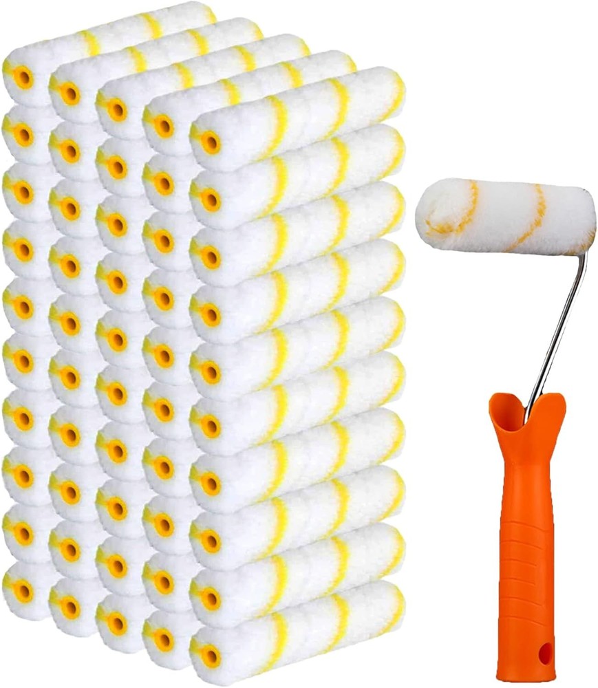 100 Pieces 4 Inch Paint Roller Covers Small Roller Nap with Roller Frame Kit