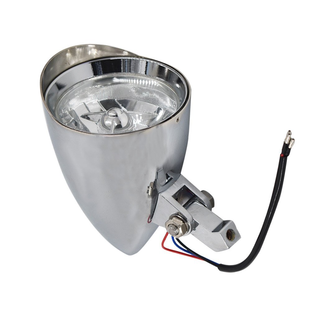 12V Motorcycle Chrome Visor Headlight Lamp For Bobber Chopper Dyna