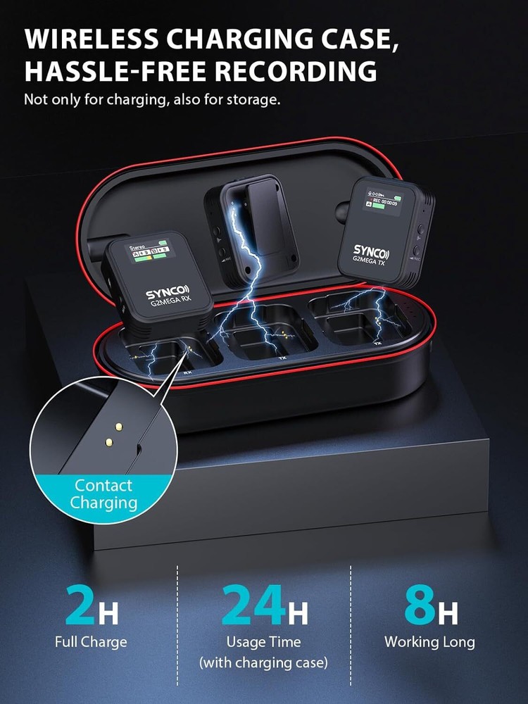 SYNCO G2A2 MEGA Wireless Microphone With Charging Case & 8GB Storage Onboard