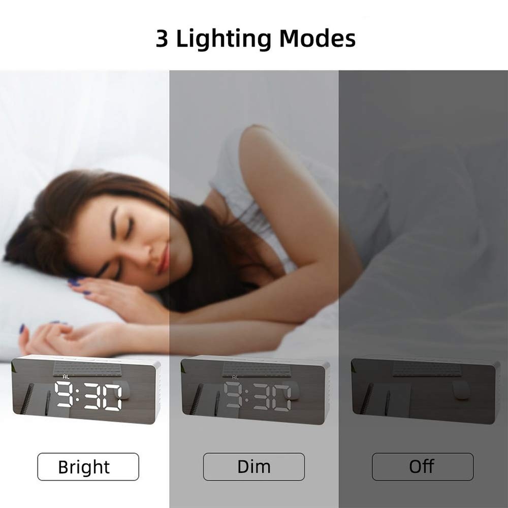 ThreeH LED Mirror Desk Clock with Snooze Function Temperature Display Digital...
