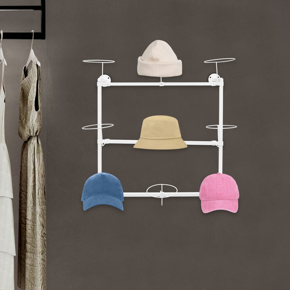 Three-tier wall-mounted hat display rack storage rack-white