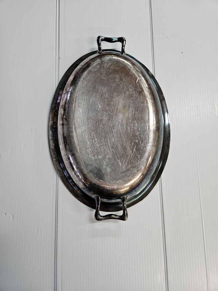 vintage Silver Plate Serving Tray Footed with Handles