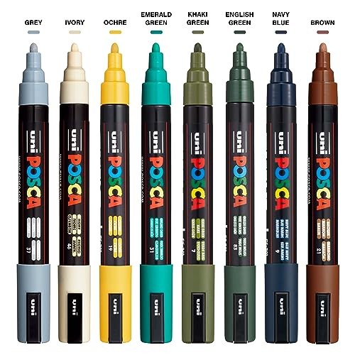 uni PC-5M Water-Based Paint Markers, Reversible Medium Tip (1.8 Earth