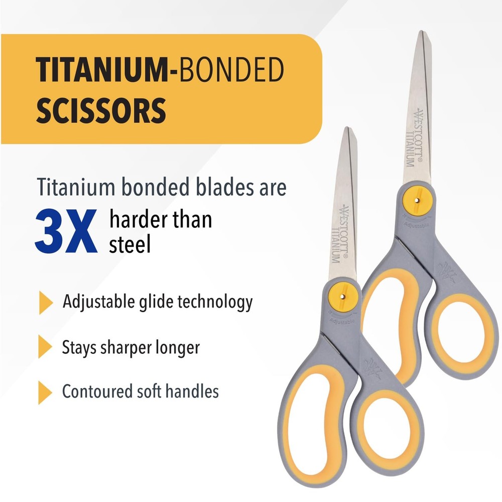 8” Titanium Bonded Scissors with Adjustable Glide and Soft Handle, 2-Pack- Du...