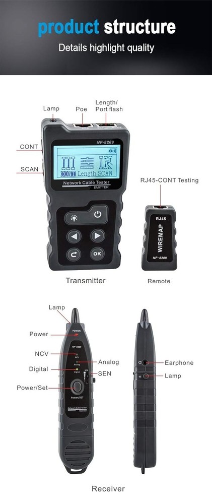 Multifunction Wire Tracker Cable Tester - Efficient Network Maintenance Solution