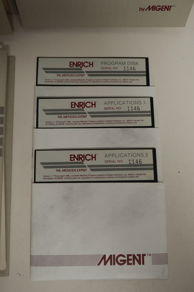 Enrich The Methods Expert Migent PC Computer Program Floppy Discs 1985 & Manuals